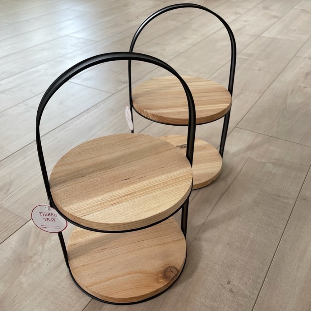 Two Tiered Wooden Tray Set of 2 - Picture 1 of 4